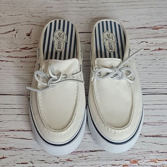Sperry Cream Canvas Top Sider Slides Size 7 - Picture 4 of 9